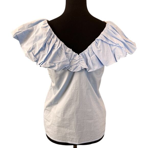 NEW ENGLISH FACTORY- Pastel Blue Ruffle Neckline Blouse Top Size S - Picture 7 of 11